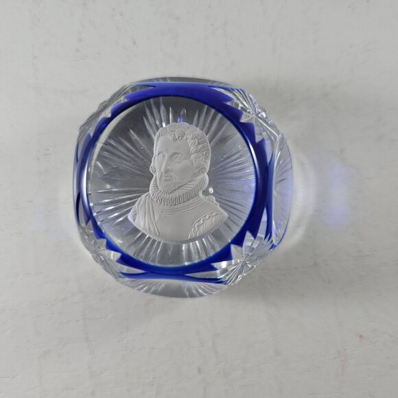 Cristal d’Albret 1967 Christopher Columbus Sulphide Paperweight Faceted Blue - Picture 8 of 8